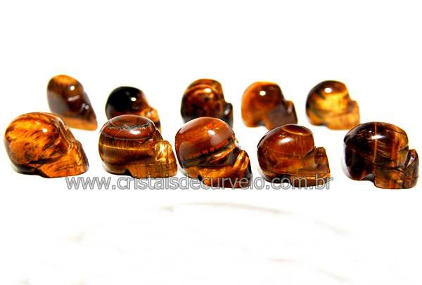 10 Mini Crânios Esculpidos em Pedra Natural OLHO DE TIGRE  (Não Pingente ATACADO)