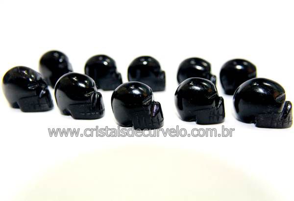 10 Mini Crânios Esculpidos em Pedra Natural OBSIDIANA NEGRA (Não Pingente ATACADO)