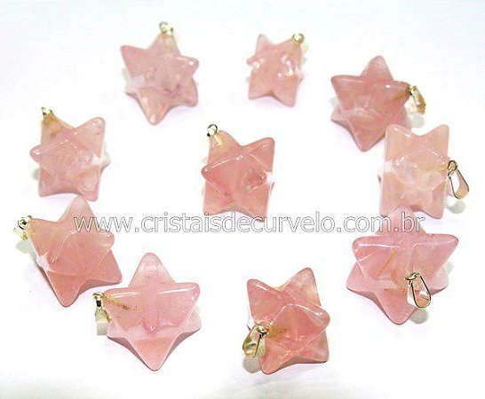 10 Merkaba Pingente Quartzo Rosa Atacado Pino Prateado Reff PM9152