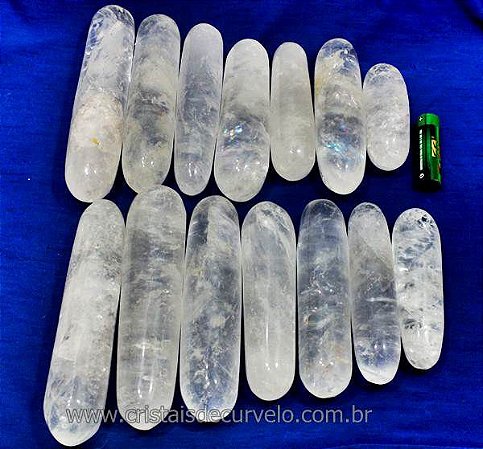 10 Massageador Roliço Quartzo Cristal 8 a 12cm Atacado Cod 275839