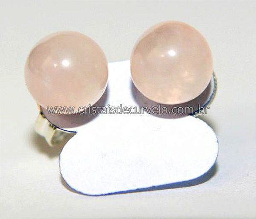 10 Brinco Bolinha Pedra Quartzo Rosa ATACADO Pino Tarracha Banho Prata Flasch