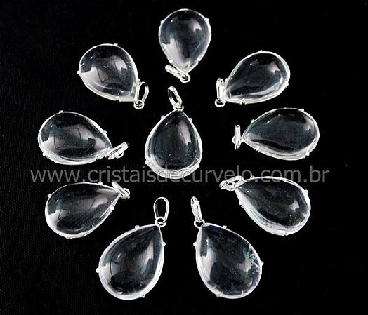 05 Pingente Gota Cristal Atacado Prata 950 Garra