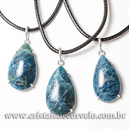 03 Pingente Gota 30mm Apatita Azul Garra Prata 950 Atacado