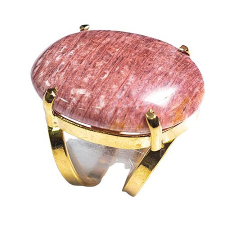 05 Anel Nlux Oval Amazonita Vermelha Aro Dourado Ajustável