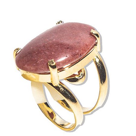 05 Anel Quartzo Vermelho Cabochão Oval Pedra Natural Dourado