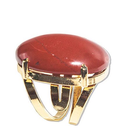 03 Anel Jaspe Vermelho Cabochão Oval Pedra Natural Dourado
