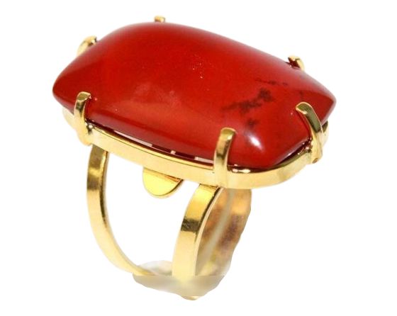 05 Anel Jaspe Africano Retangulo Cabochão Dourado Aro Ajustável