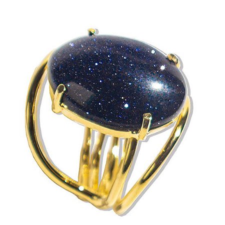 03 Anel Pedra Estrela Cabochão Oval Pequeno Dourado REFF CP9681