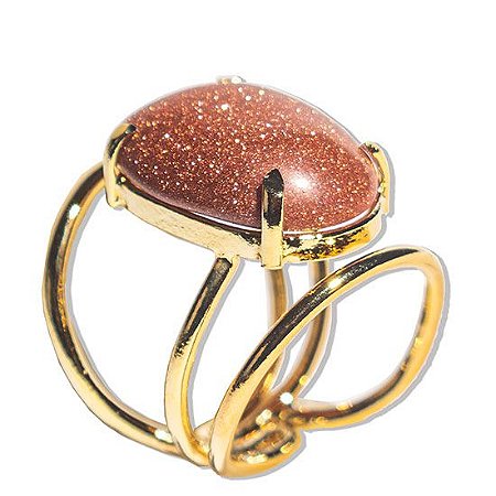 03 Anel Pedra do Sol Cabochão Oval Pequeno Dourado
