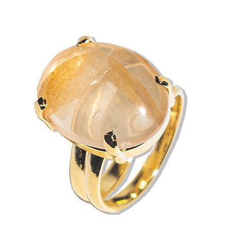 05 Anel Cabochão Oval Hematoide Amarelo Mini Dourado Ajustável