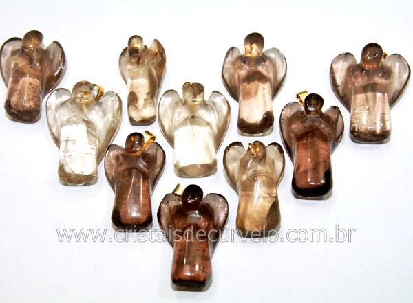 10 Anjo Pingente Pedra Quartzo Fume Pino Dourado AP6505