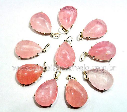 05 Pingente Gota Quartzo Rosa Prata 950 Garra