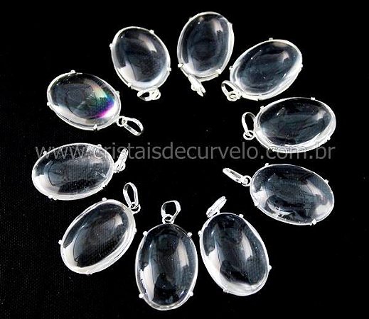 05 Pingente Cabochão Cristal Prata 950 Garra REFF CP6119