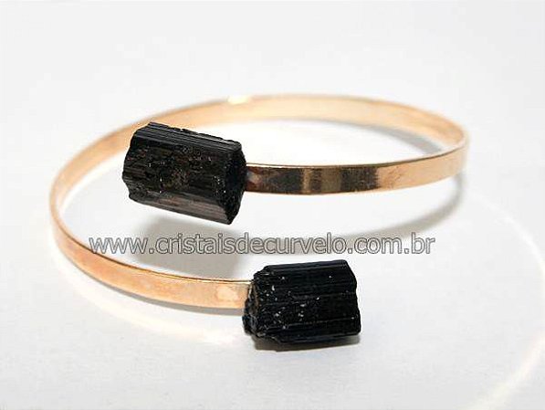 05 Bracelete de Turmalina Preta Ajustável Dourado ATACADO