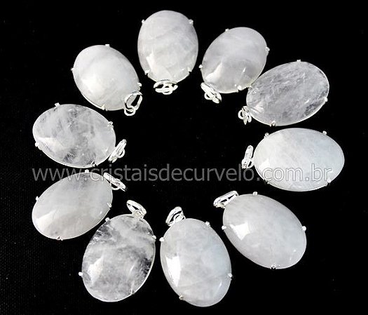05 Pingente Cabochão Quartzo Leitoso Prata 950 Garra CP4162