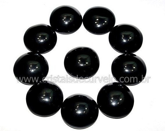 10 Disco Cabochao pra Pingente Pedra Obsidiana Negra Lapidado Calibrado 22 MM