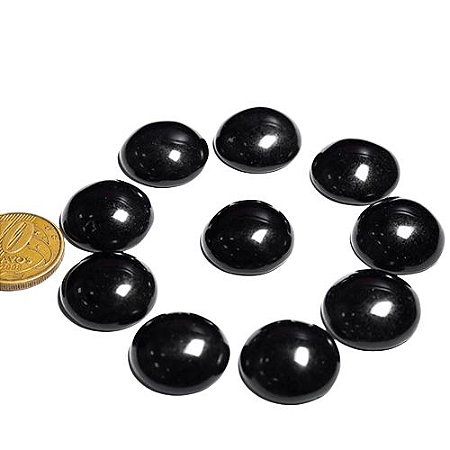 10 Disco Cabochão Pedra Obsidiana Negra 19 mm natural Pra Pingente