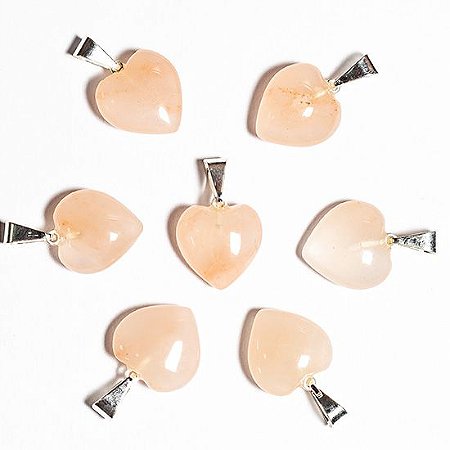 10 Pingente Mini Coração Quartzo Goiaba Pedra Natural Prateado ATACADO