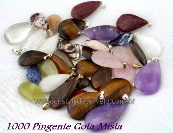 1000 Pingente Gota Pedra Misto Natural Montagem Flash Prateado Atacado
