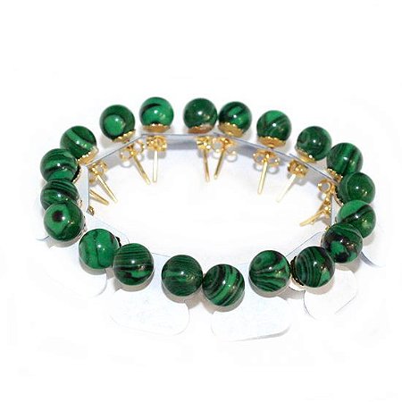 10 Brinco Bolinha Pedra Malaquita Pino Tarracha Banho Ouro Flasch Dourado 136045