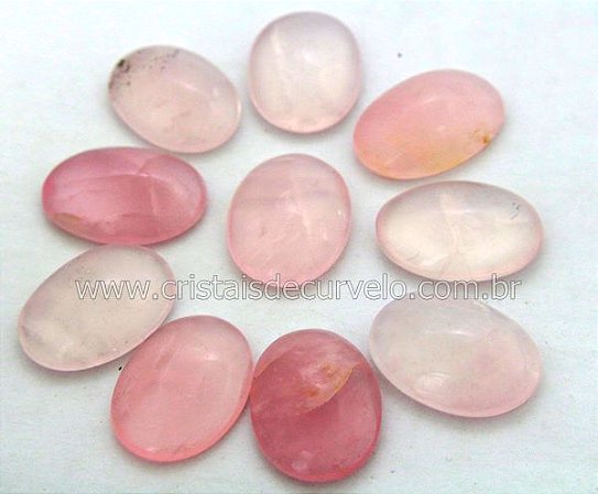 10 Cabochao Oval pra Pingente Pedra Quartzo Rosa Furo Vazado  Lapidado Calibrado 18 x 25 MM