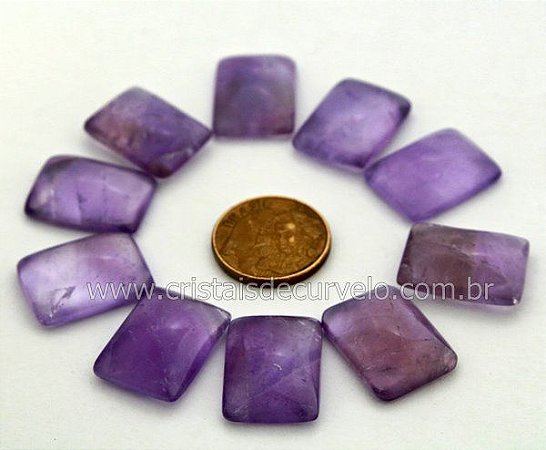 10 Retangulo Cabochao pra Pingente Pedra Ametista Furado Lapidado Calibrado 15 x 20 MM