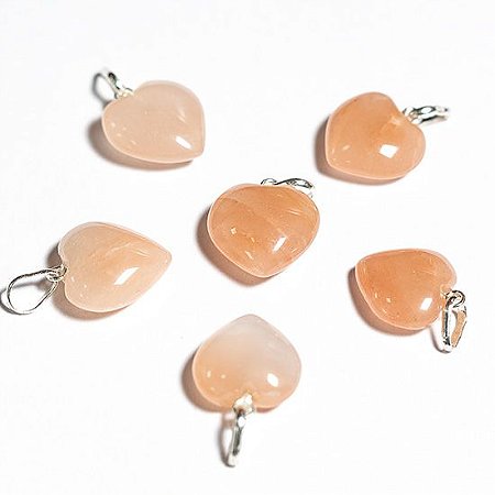 05 Mini Pingente 15mm Coração Pedra Quartzo Goiaba Prata ATACADO