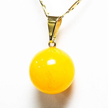 03 Pingente Bolinha Pedra Agata Amarela Pino Dourada ATACADO