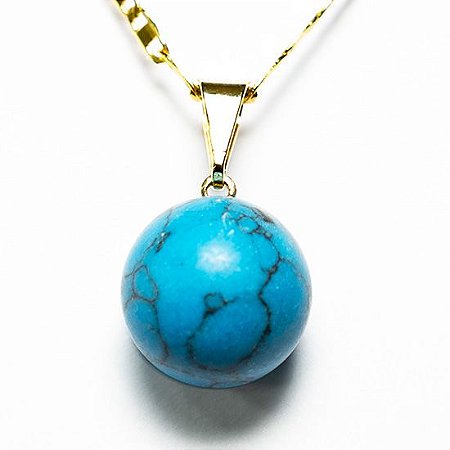 03 Pingente Bolinha Pedra Howlita Azul Pino Dourada ATACADO