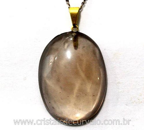 50 Pingente Cabochao Oval Fumê Pedra Natural Montagem Pino Dourado ATACADO