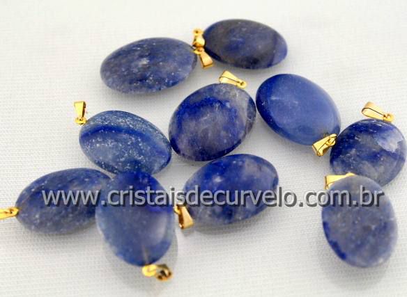 05 Pingente Cabochão Quartzo Azul Pedra Natural Pino Dourado Atacado