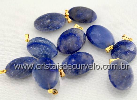 03 Pingente Cabochão Quartzo Azul Pedra Natural Pino Dourado Atacado