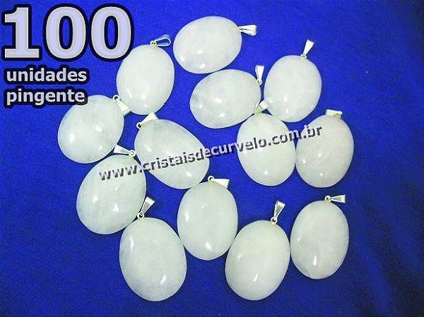 100 Pingente Cabochão QUARTZO LEITOSO Pedra Natural Pino Banho Prata