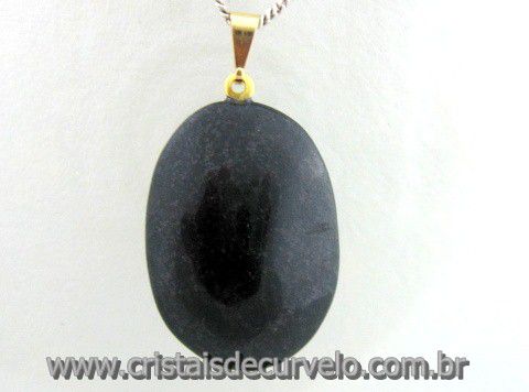 03 Pingente Cabochão Quartzo Preto Pedra Natural Castoação Pino Dourado Atacado