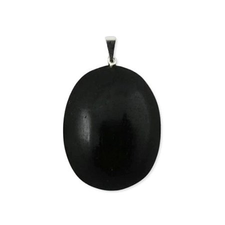 03 Pingente Cabochão Quartzo Preto Pedra Natural Pino Banho Prata Atacado