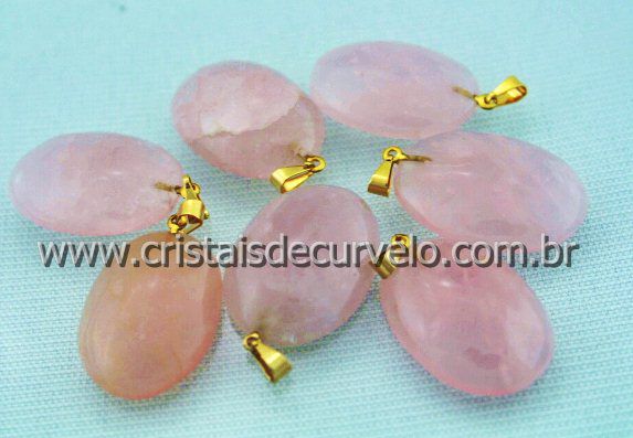 50 Pingente Cabochão QUARTZO ROSA Pedra Natural Pino Dourado ATACADO