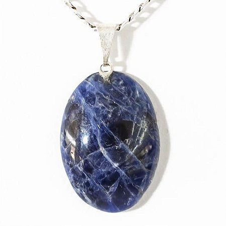 50 Pingente Cabochão SODALITA Pedra Natural Castoação Pino Banho Prata ATACADO