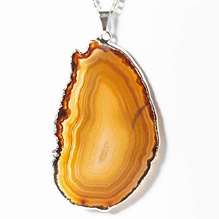 100 Pingente Chapa de Agata Natural Pedra Garimpo Envolto Prateado ATACADO