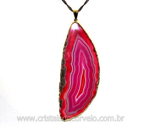 50 Pingente Chapa de Agata Rosa Envolto Dourado ATACADO