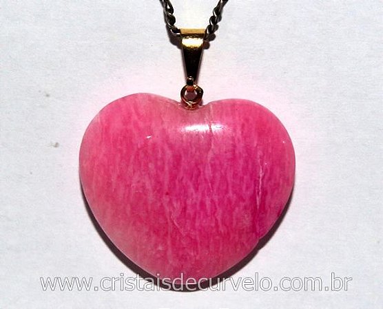 05 Pingente Coraçao AMAZONITA PINK Pedra Natural Pino Dourado ATACADO