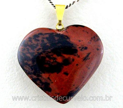 03 Pingente CORAÇÃO OBSIDIANA MAHOGANY Pedra Natural Banhado Dourado ATACADO