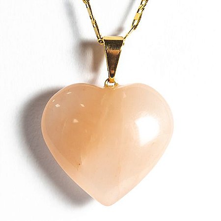 03 Pingente Coração Pedra Quartzo Goiaba 23mm Montagem Pino Dourado ATACADO