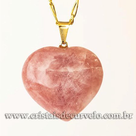03 Pingente CORAÇÃO Pedra Quartzo Goiaba Natural Montagem Flash Dourado ATACADO