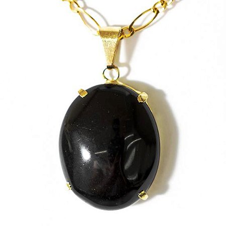 10 Pingente Extra Cabochao Pedra Onix Preto Montagem Garra Dourado ATACADO