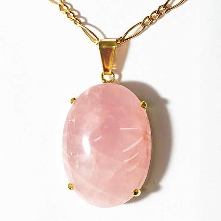 03 Pingente Cabochão Pedra Quartzo Rosa Extra Montagem Garra Dourado Atacado