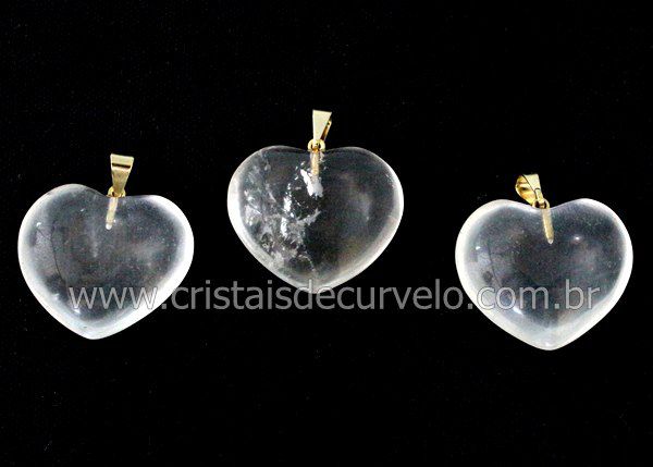 03 Pingente Coração Pedra Quartzo Cristal Natural Montagem Flash Dourado ATACADO