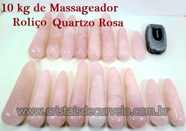 20 Massageador Roliço Quartzo Rosa 8 a 12cm Atacado Cod 210204