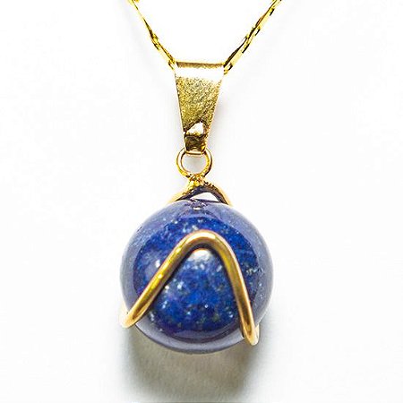10 Pingente Bolinha Lapis Lazuli Envolto Pedra Montagem Dourada ATACADO