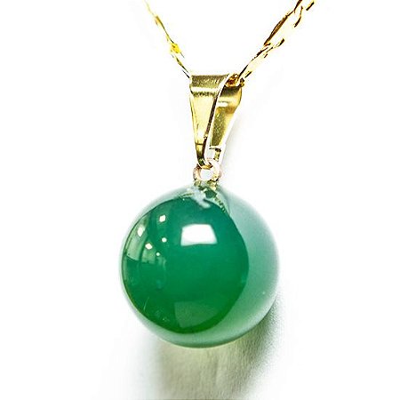 03 Pingente Bolinha Agata Verde Pino  Dourado ATACADO