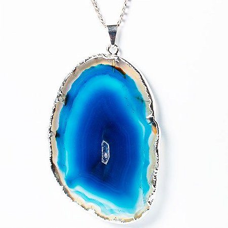50 Pingente Chapa de Agata Azul Pedra Natural Envolto Prateado ATACADO